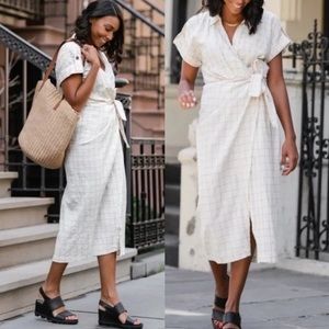 NWT Zara Windowpane Checkered Cotton Knot Midi Dress Size Medium
